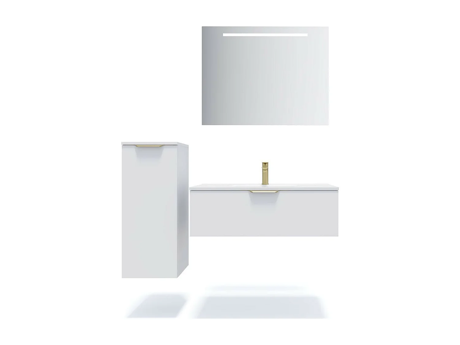Meuble de salle de bain suspendu vasque intégrée 90cm 1 tiroir Blanc + miroir - Venice