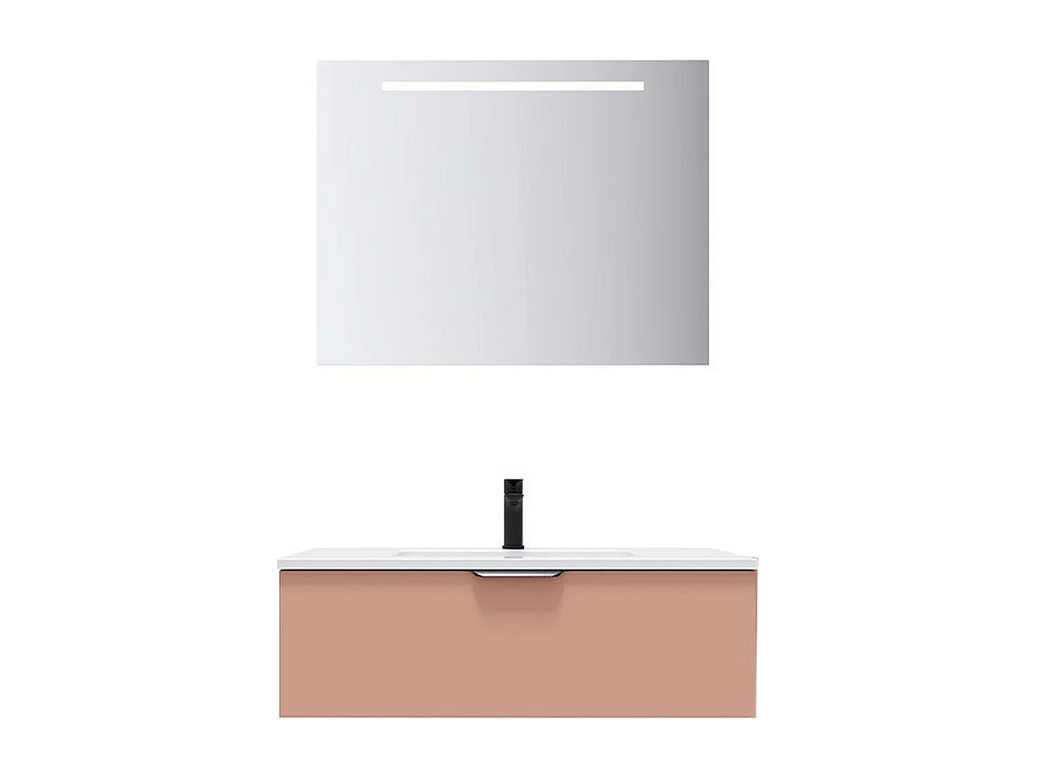 Meuble de salle de bain suspendu vasque intégrée 90cm 1 tiroir Abricot + miroir - Soho