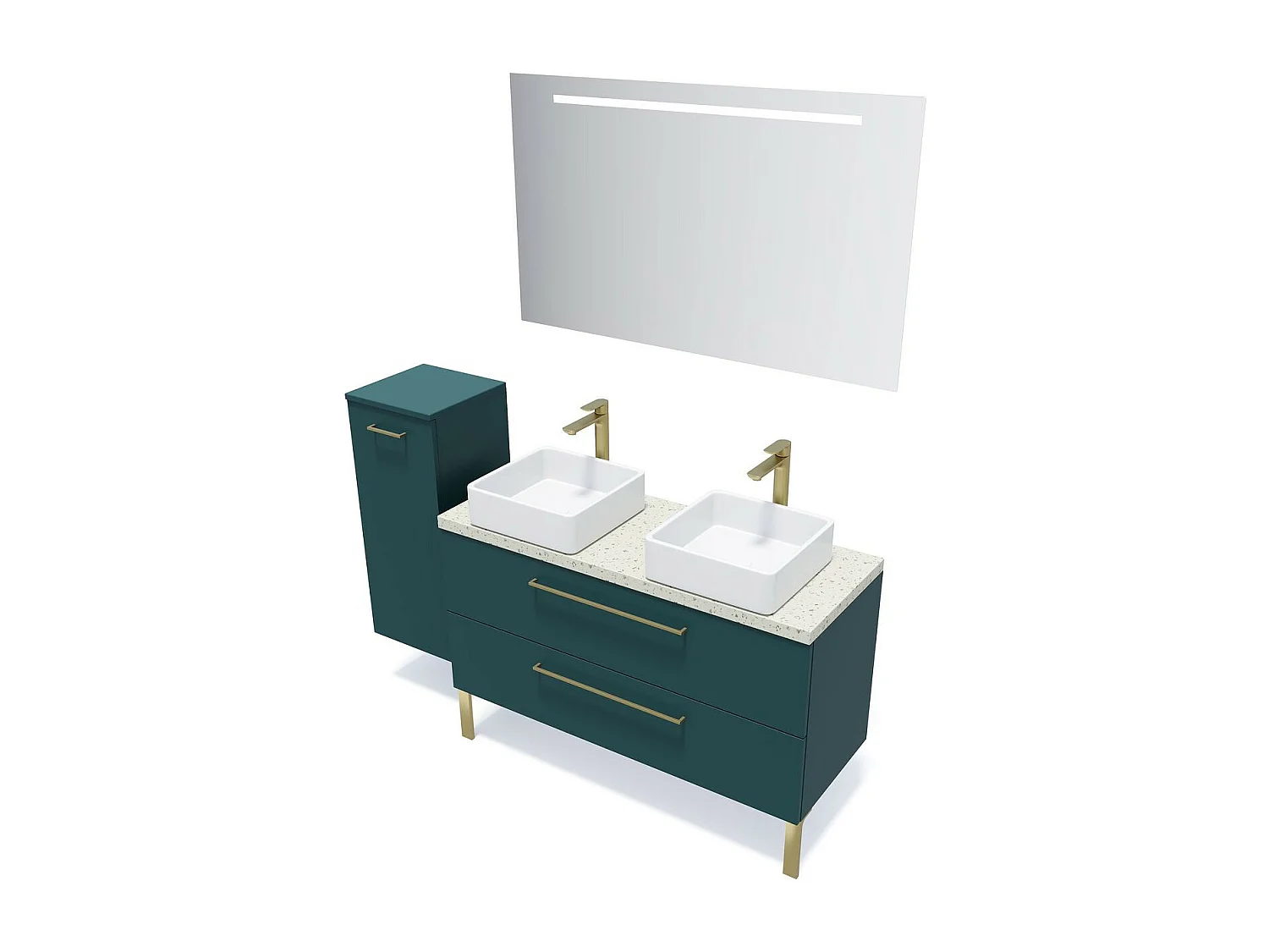 Meuble de salle de bain suspendu 2 vasques à poser 120cm 2 tiroirs Bleu + miroir - Glasgow