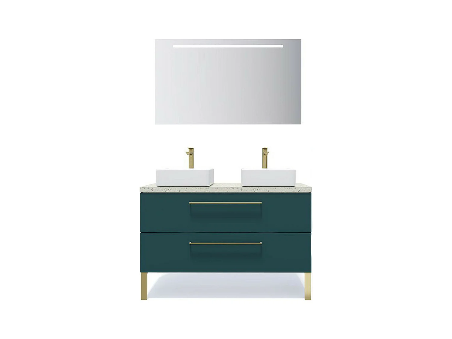Meuble de salle de bain suspendu 2 vasques à poser 120cm 2 tiroirs Bleu + miroir - Glasgow