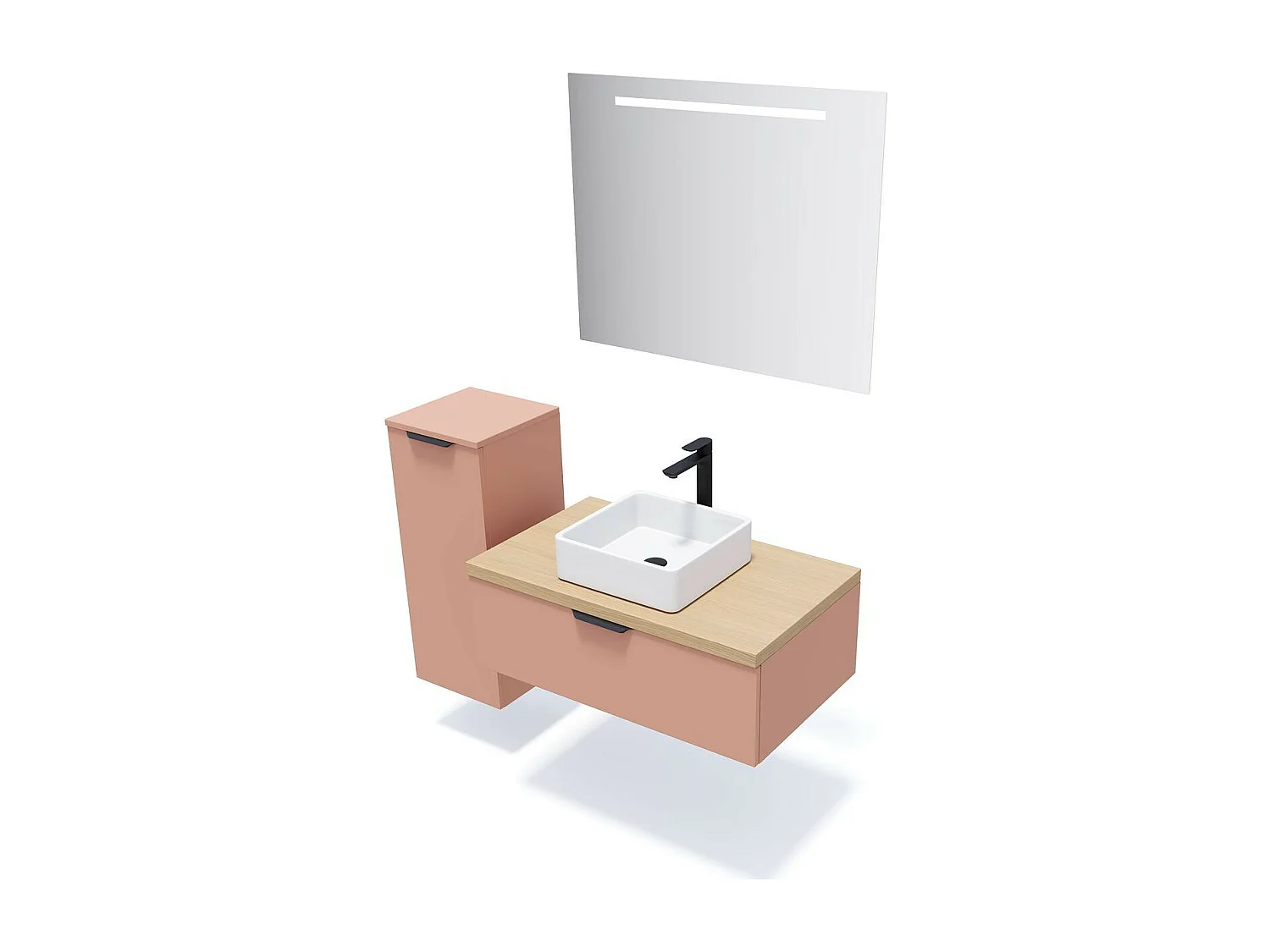 Meuble de salle de bain suspendu vasque à poser 90cm 1 tiroir Abricot + miroir - Soho