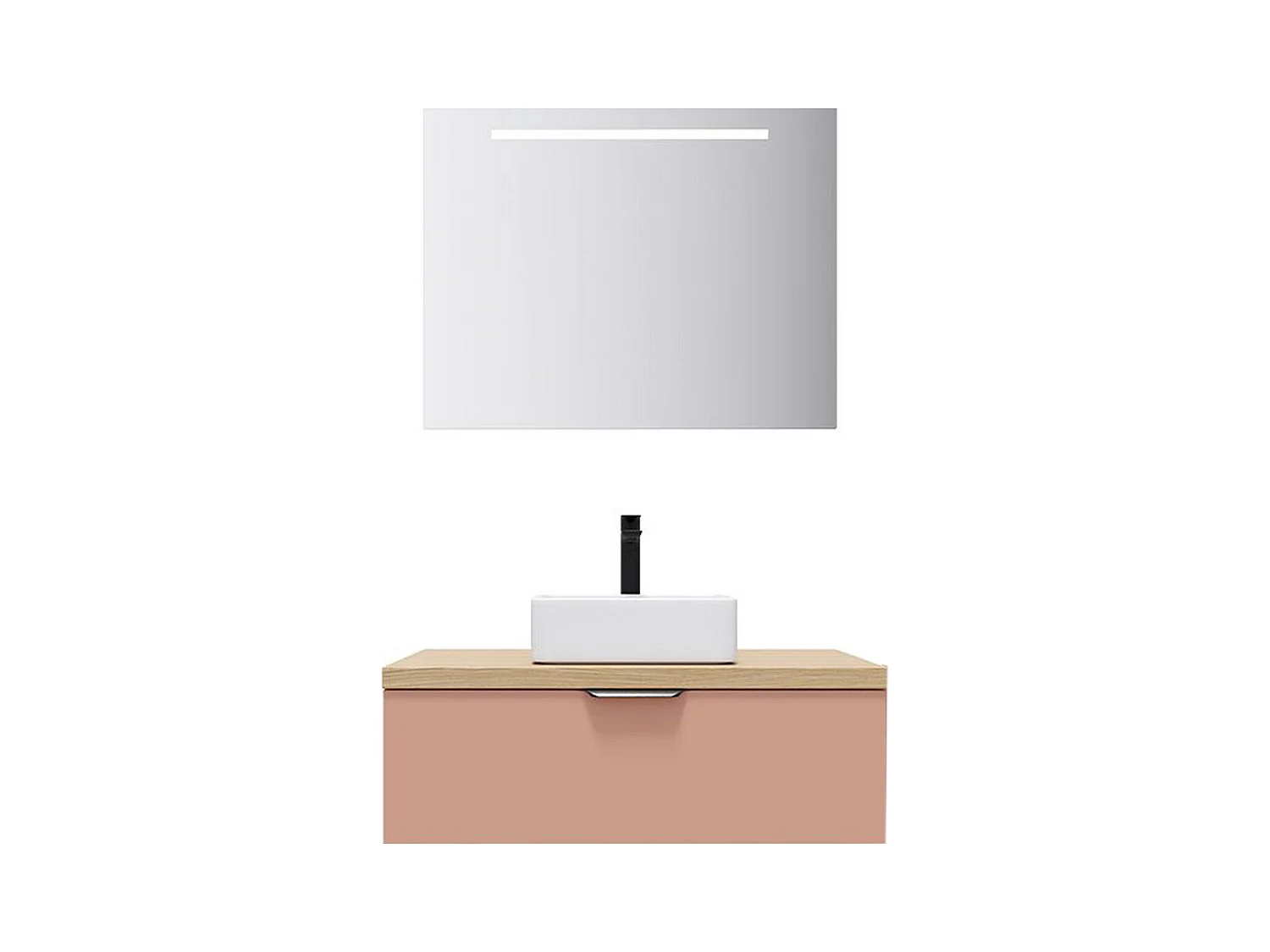 Meuble de salle de bain suspendu vasque à poser 90cm 1 tiroir Abricot + miroir - Soho