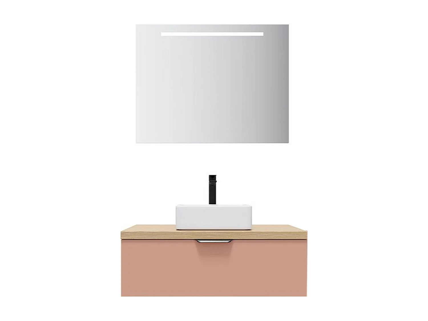 Meuble de salle de bain suspendu vasque à poser 90cm 1 tiroir Abricot + miroir - Soho