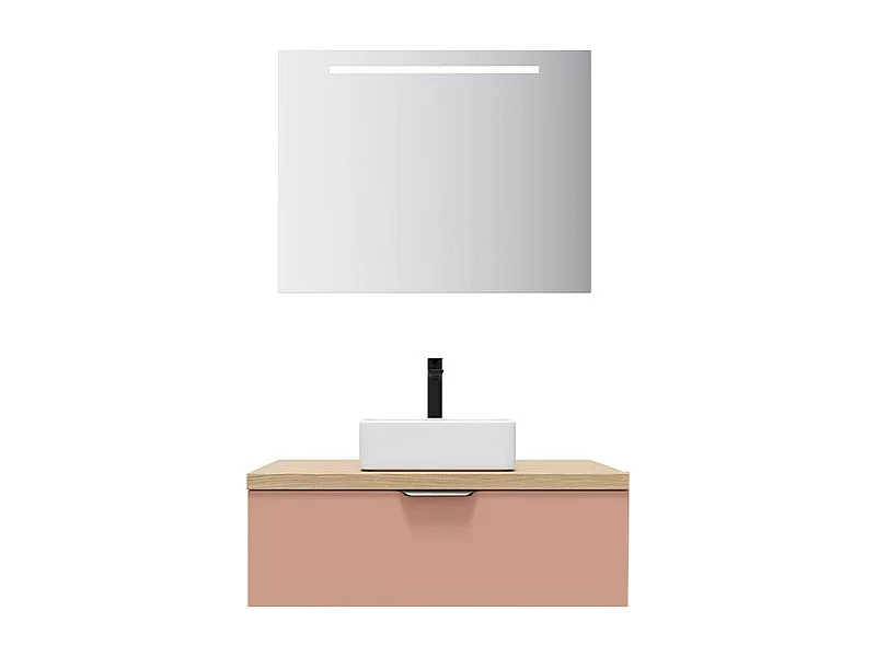 Meuble de salle de bain suspendu vasque à poser 90cm 1 tiroir Abricot + miroir - Soho