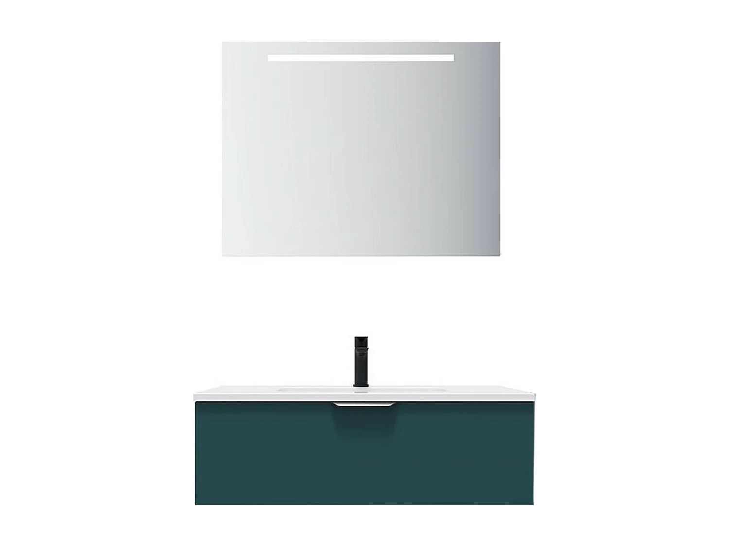 Meuble de salle de bain suspendu vasque intégrée 90cm 1 tiroir Bleu + miroir - Soho