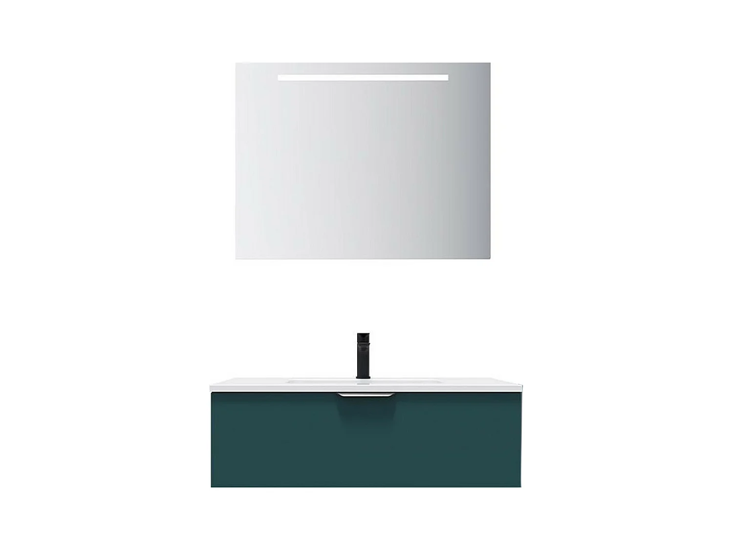 Meuble de salle de bain suspendu vasque intégrée 90cm 1 tiroir Bleu + miroir - Soho