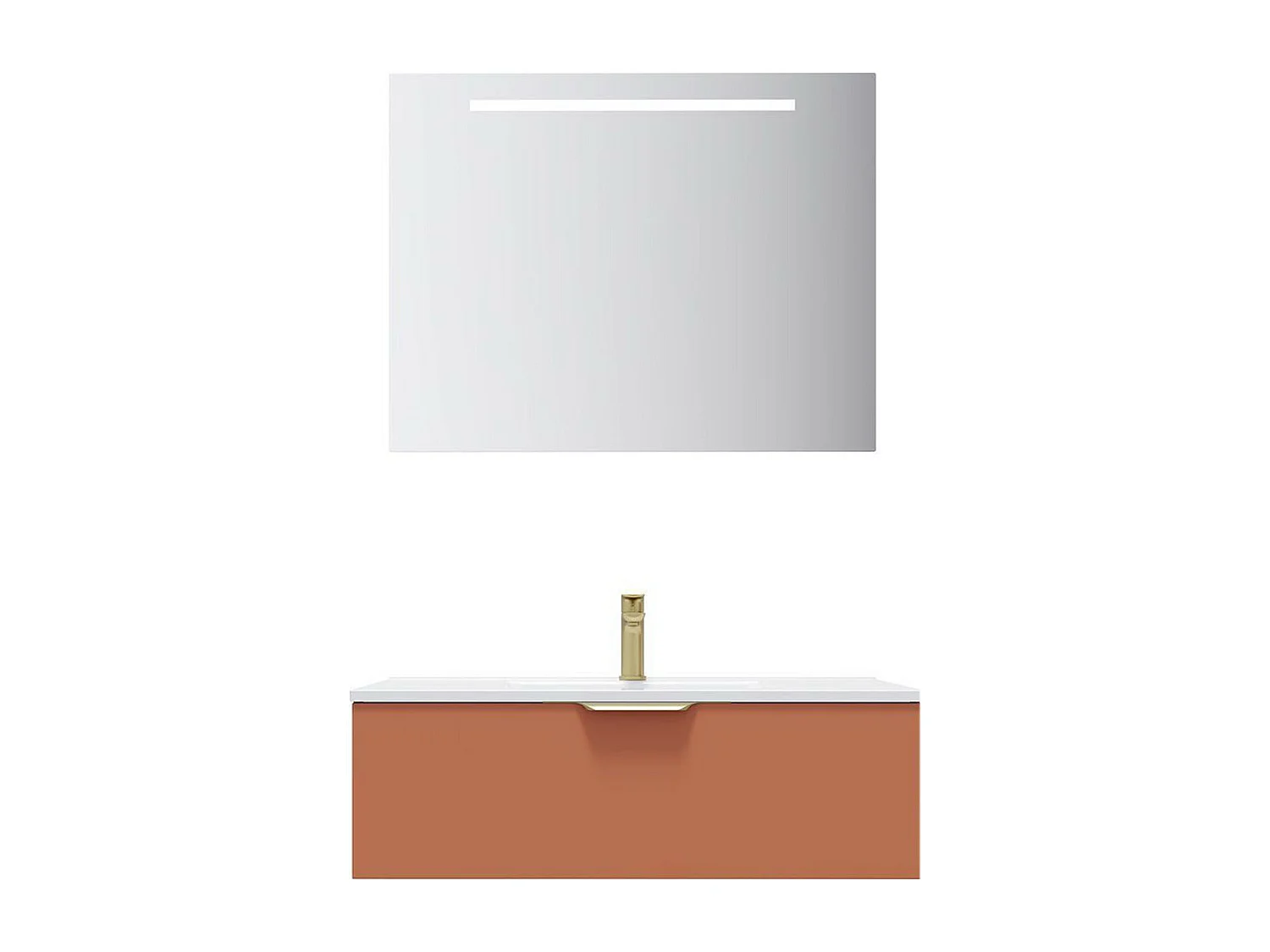 Meuble de salle de bain suspendu vasque intégrée 90cm 1 tiroir Terracotta + miroir - Venice