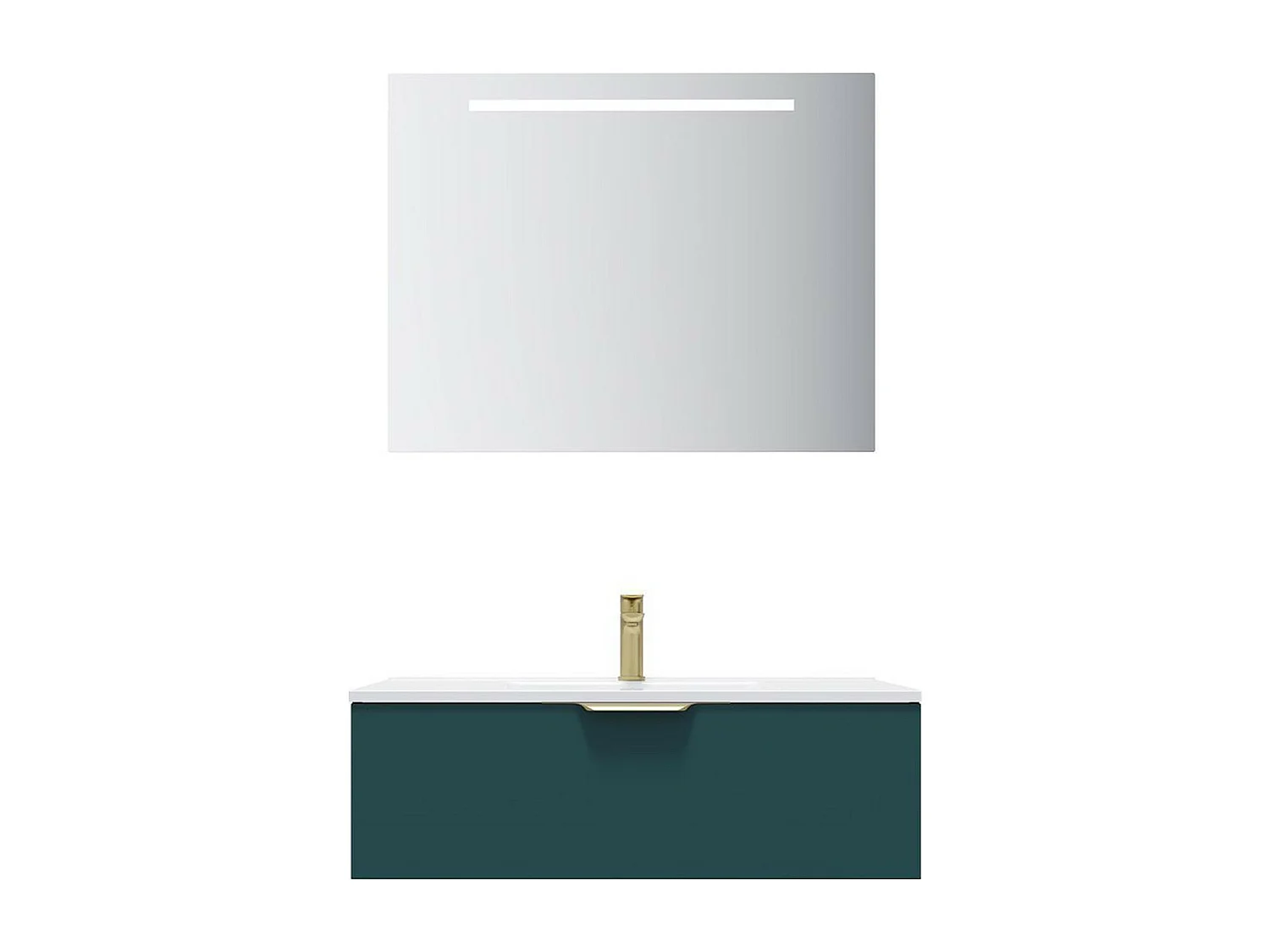 Meuble de salle de bain suspendu vasque intégrée 90cm 1 tiroir Bleu + miroir - Venice