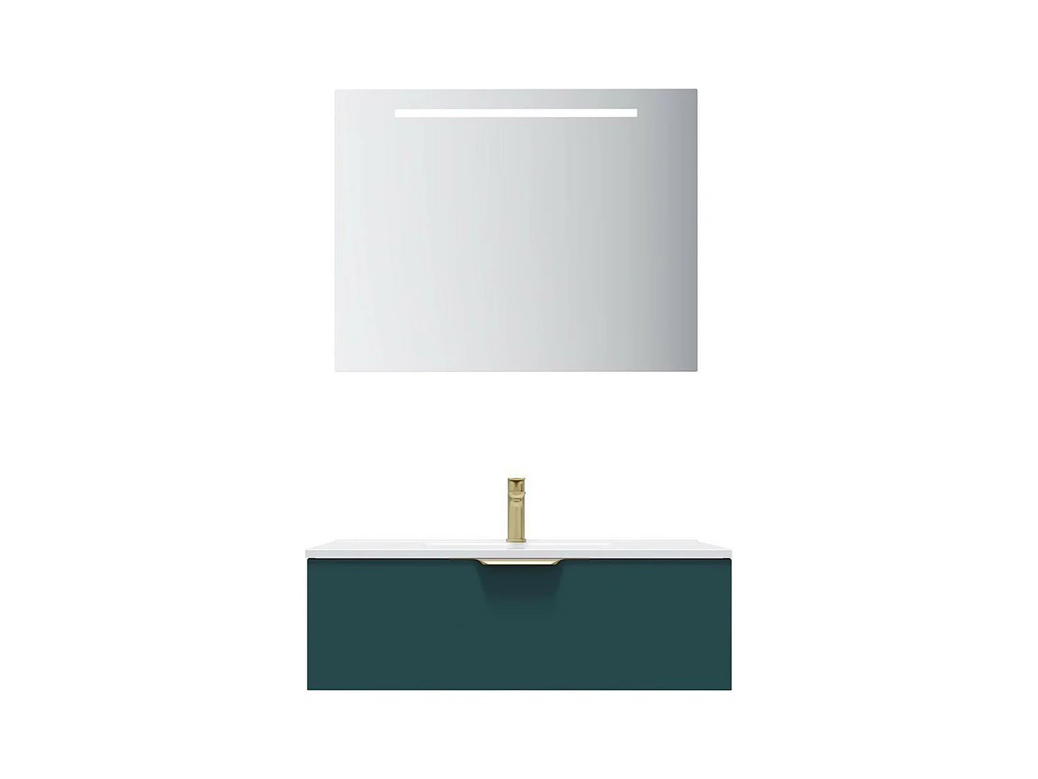 Meuble de salle de bain suspendu vasque intégrée 90cm 1 tiroir Bleu + miroir - Venice