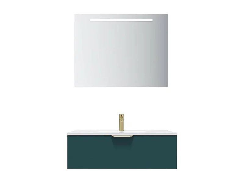 Meuble de salle de bain suspendu vasque intégrée 90cm 1 tiroir Bleu + miroir - Venice