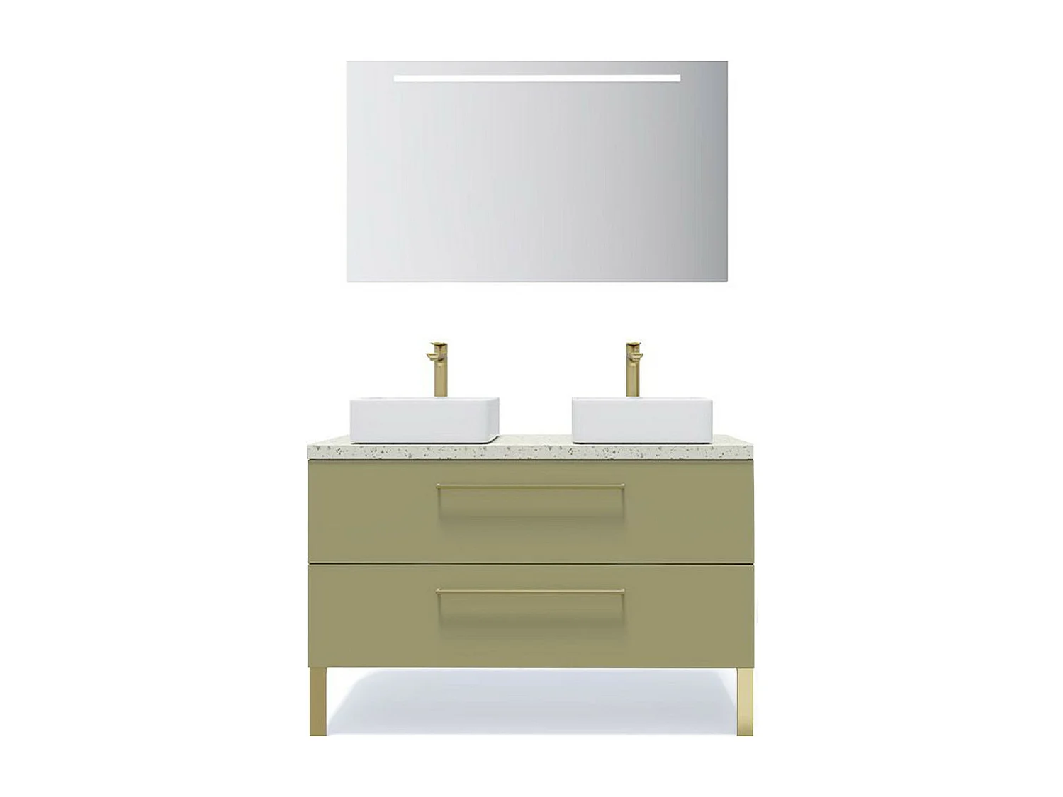 Meuble de salle de bain suspendu 2 vasques à poser 120cm 2 tiroirs Vert olive + miroir - Glasgow