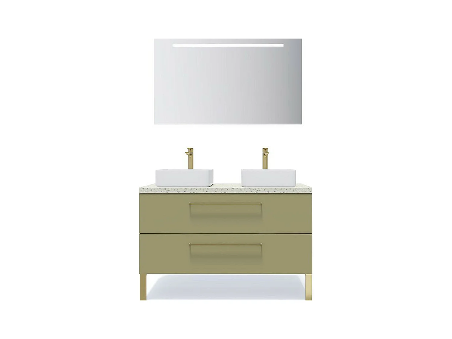 Meuble de salle de bain suspendu 2 vasques à poser 120cm 2 tiroirs Vert olive + miroir - Glasgow