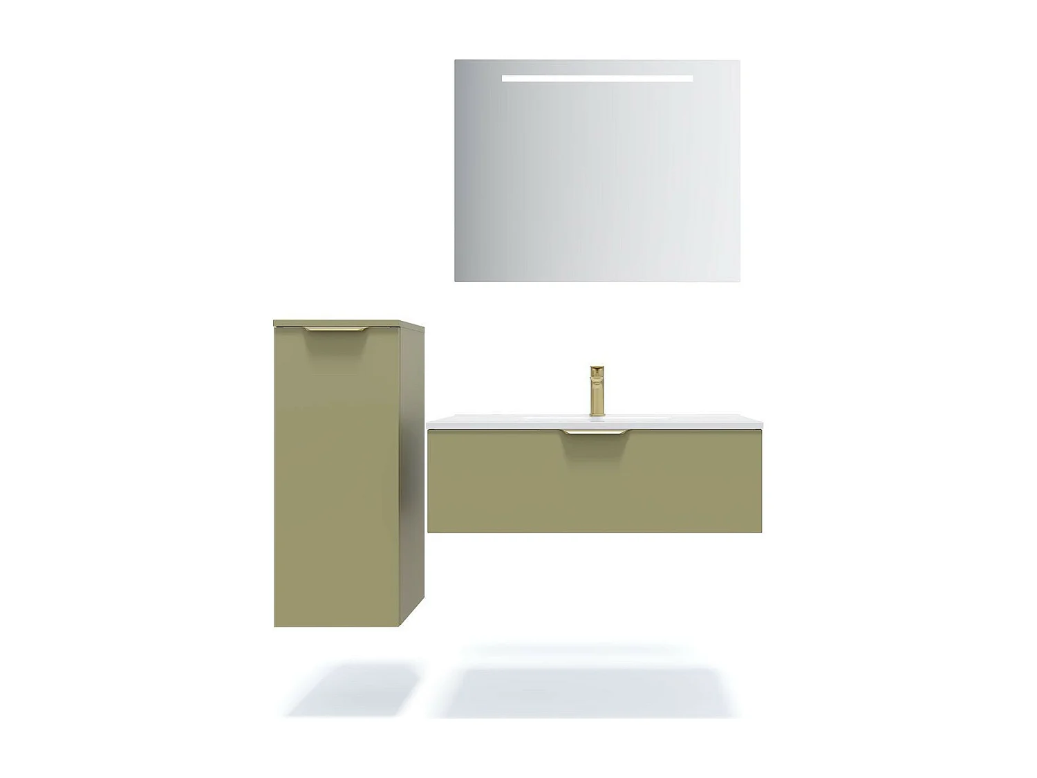 Meuble de salle de bain suspendu vasque intégrée 90cm 1 tiroir Vert olive + miroir - Venice