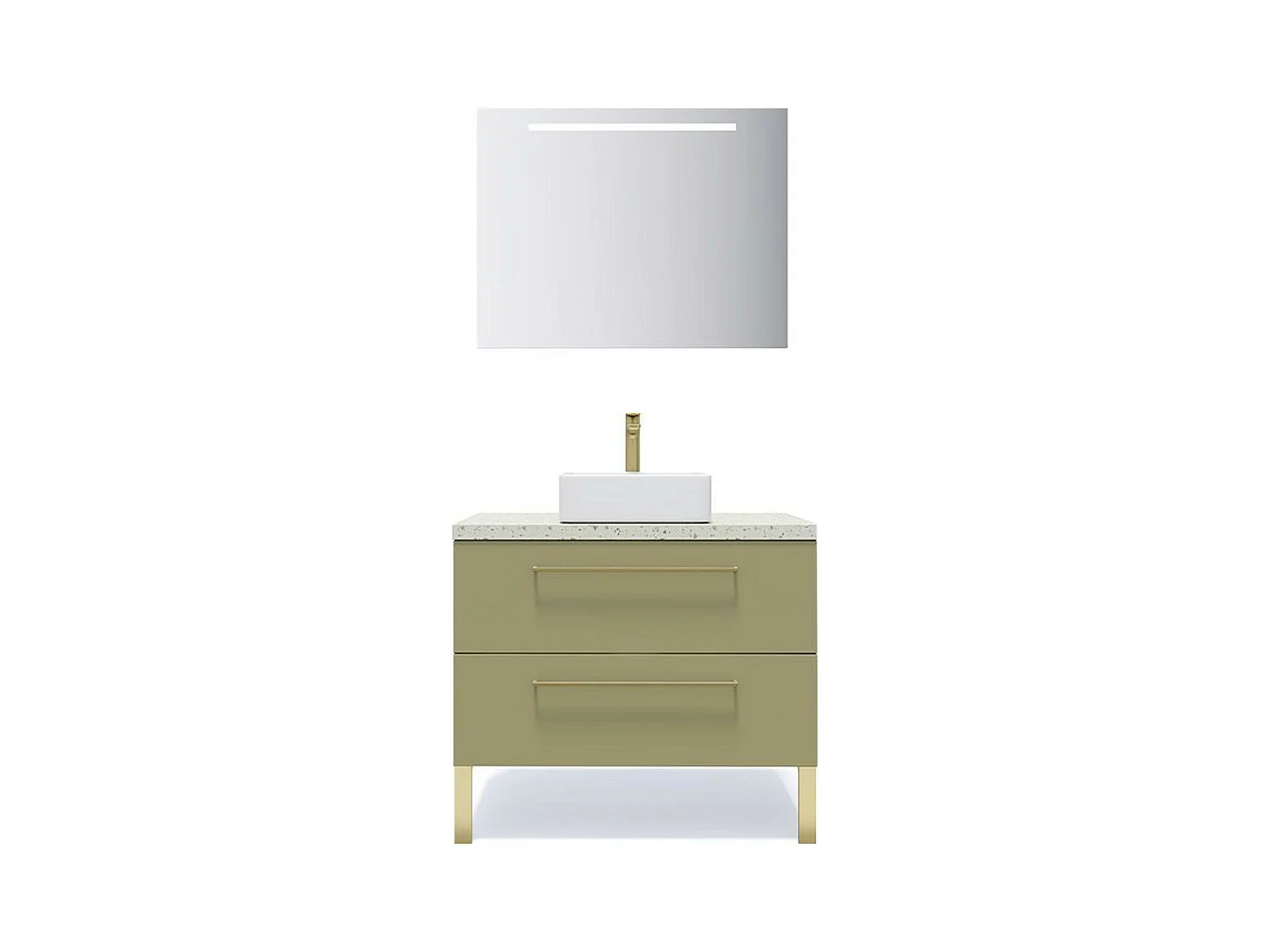 Meuble de salle de bain suspendu vasque à poser 90cm 2 tiroirs Vert olive + miroir - Glasgow