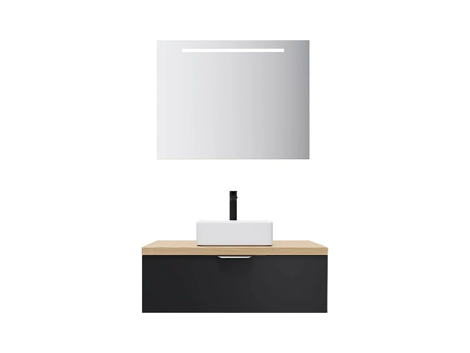 Meuble de salle de bain suspendu vasque à poser 90cm 1 tiroir Noir + miroir - Soho