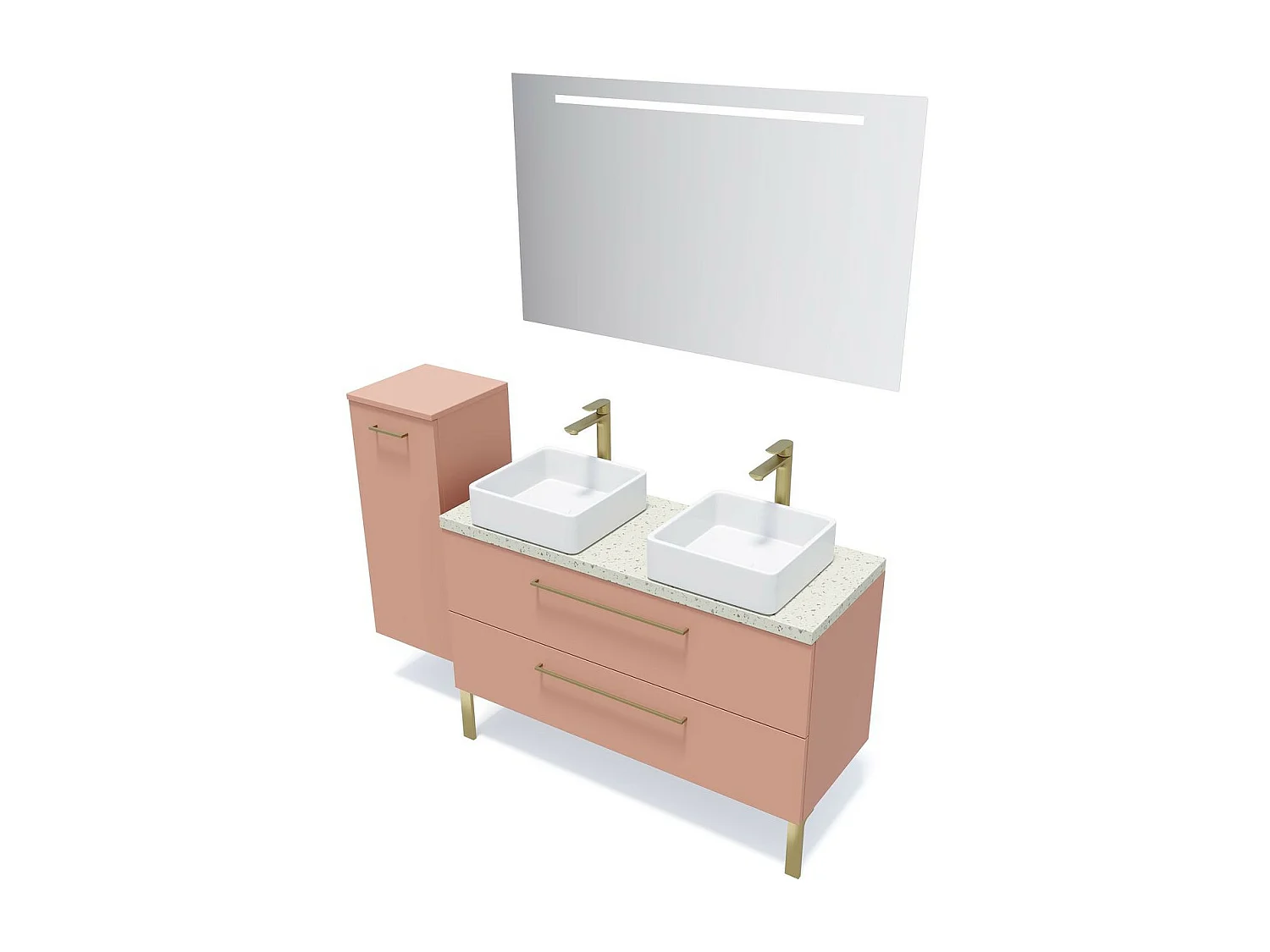 Meuble de salle de bain suspendu 2 vasques à poser 120cm 2 tiroirs Abricot + miroir - Glasgow