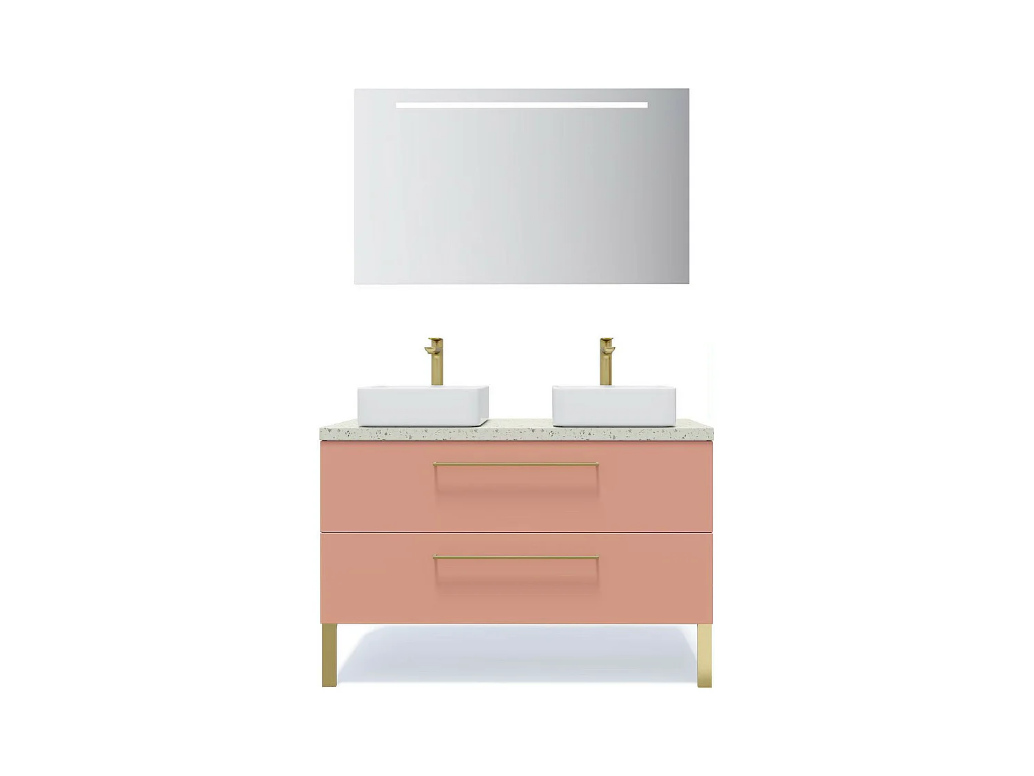 Meuble de salle de bain suspendu 2 vasques à poser 120cm 2 tiroirs Abricot + miroir - Glasgow