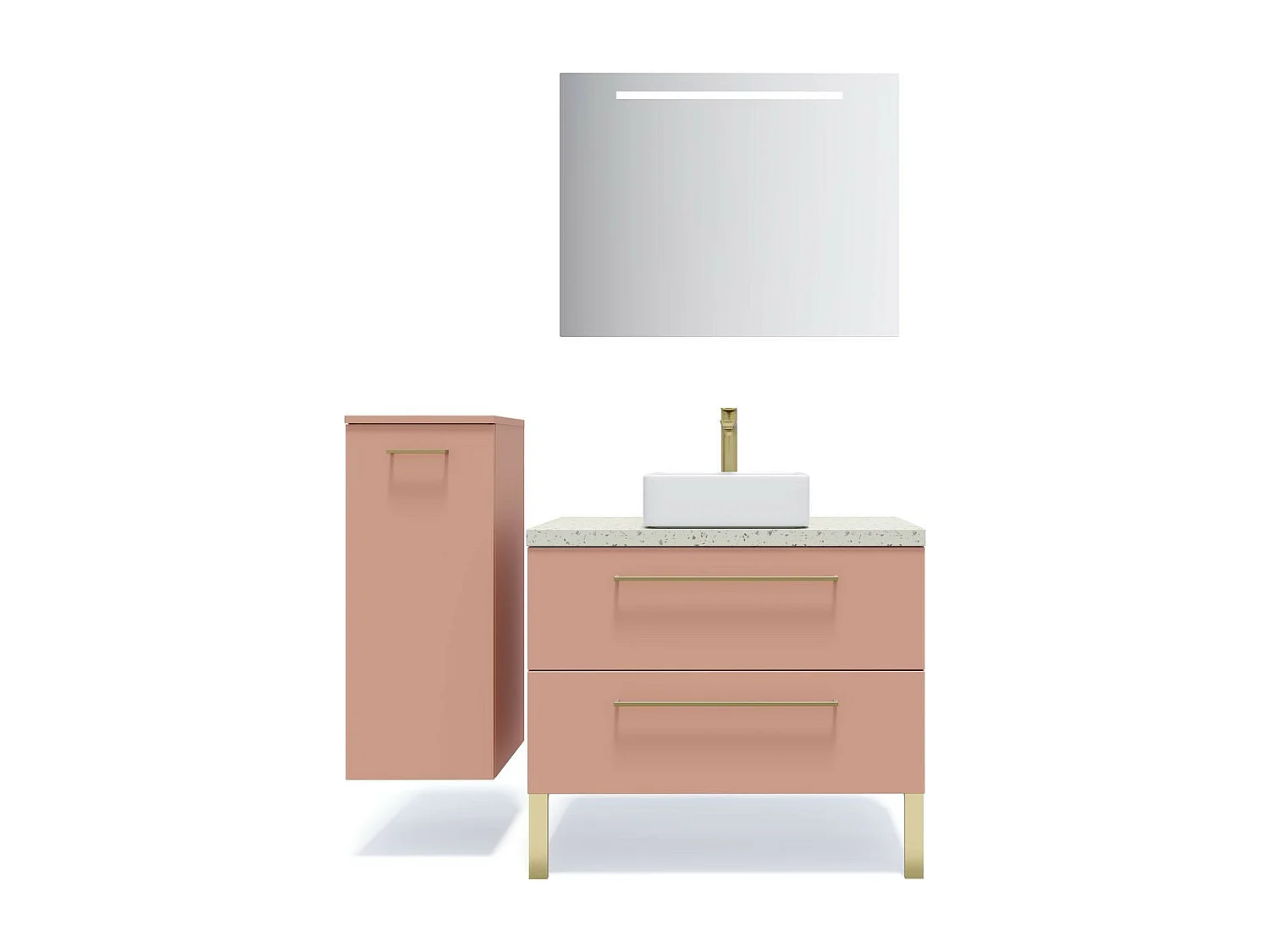 Meuble de salle de bain suspendu vasque à poser 90cm 2 tiroirs Abricot + miroir - Glasgow