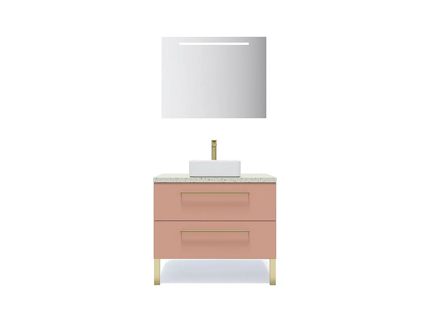 Meuble de salle de bain suspendu vasque à poser 90cm 2 tiroirs Abricot + miroir - Glasgow