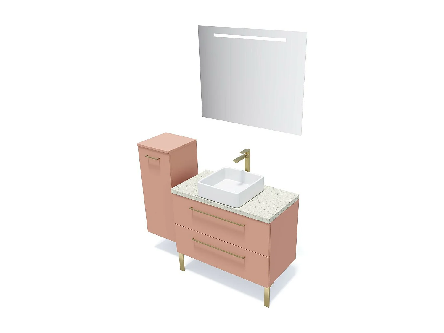 Meuble de salle de bain suspendu vasque à poser 90cm 2 tiroirs Abricot + miroir - Glasgow