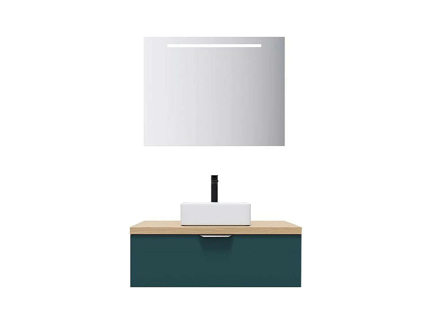 Meuble de salle de bain suspendu vasque à poser 90cm 1 tiroir Bleu + miroir - Soho