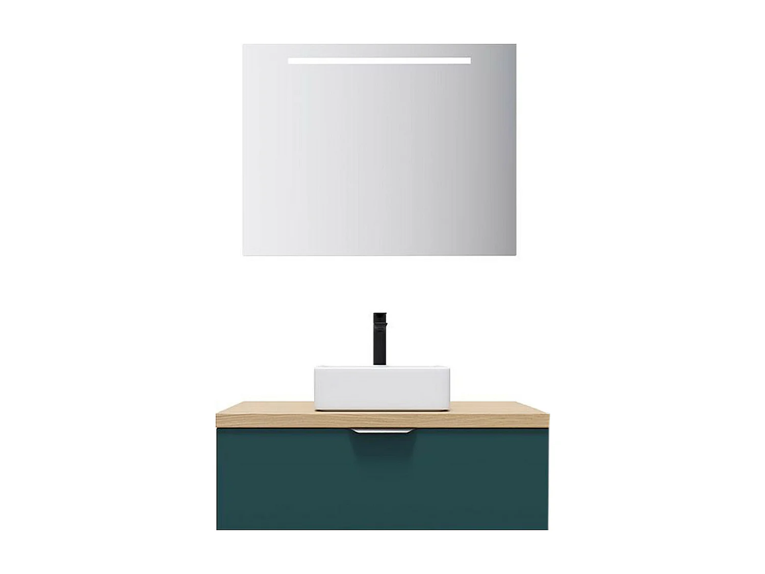 Meuble de salle de bain suspendu vasque à poser 90cm 1 tiroir Bleu + miroir - Soho