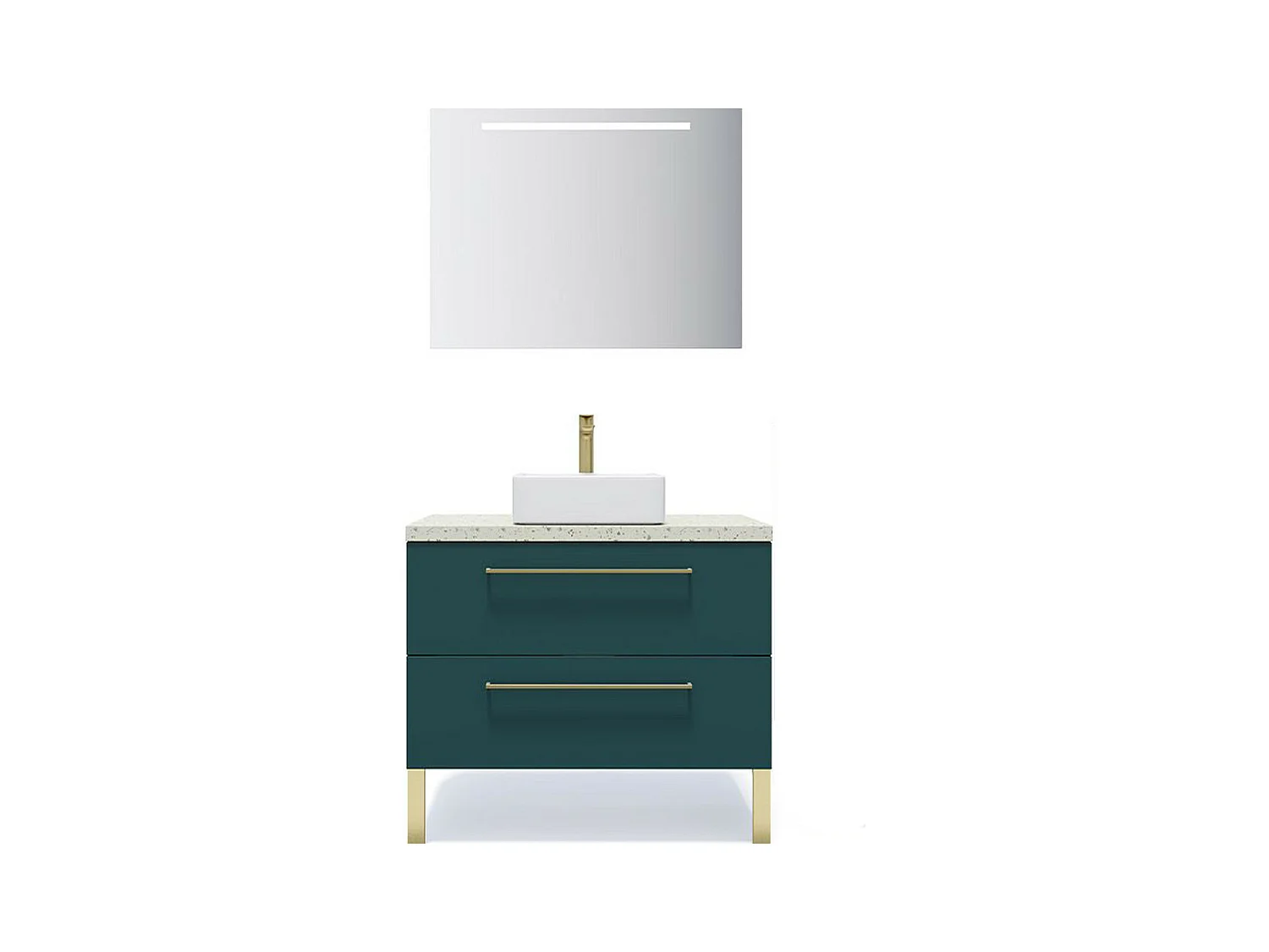 Meuble de salle de bain suspendu vasque à poser 90cm 2 tiroirs Bleu + miroir - Glasgow