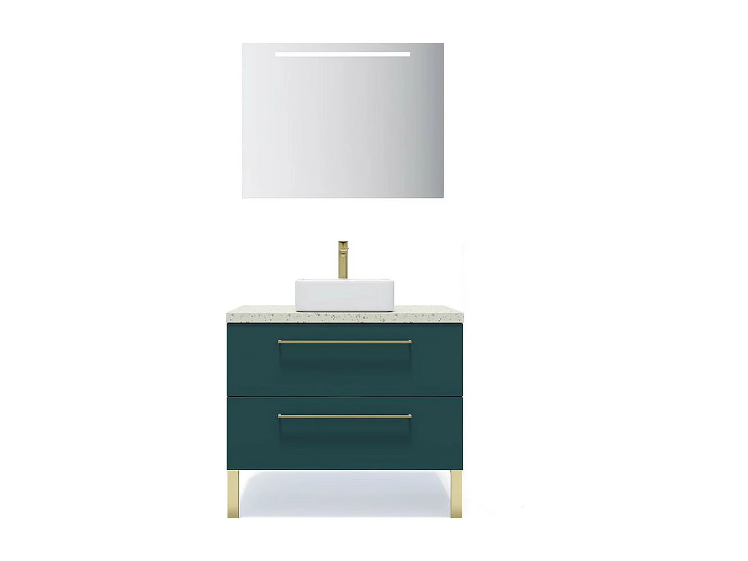 Meuble de salle de bain suspendu vasque à poser 90cm 2 tiroirs Bleu + miroir - Glasgow