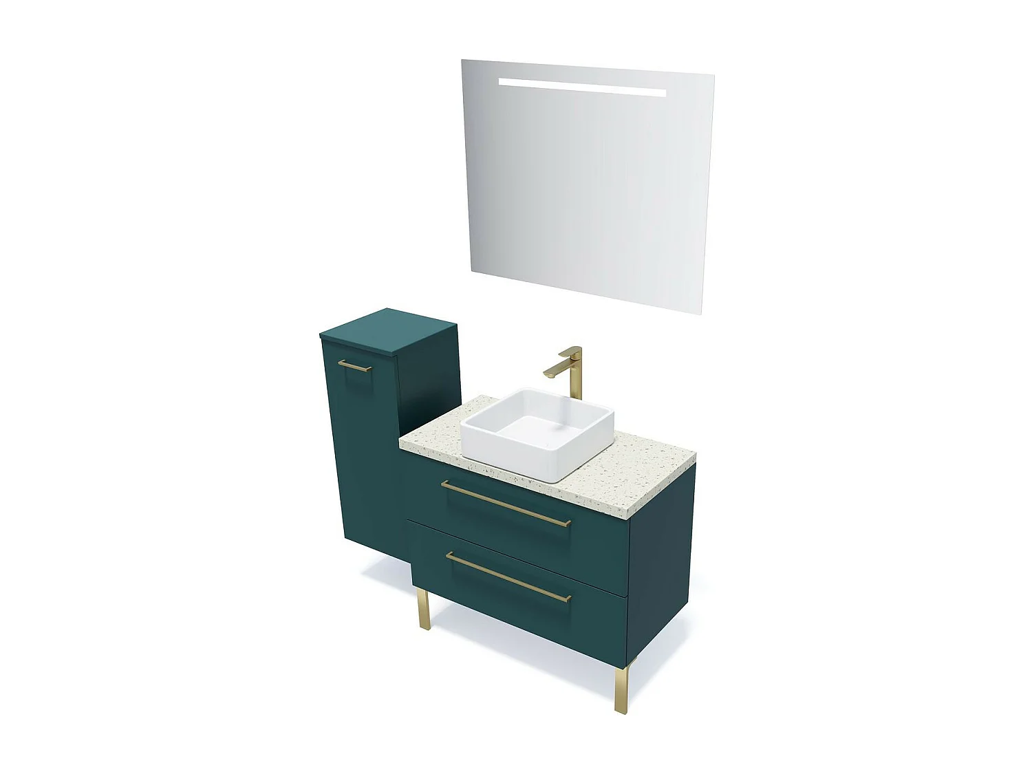 Meuble de salle de bain suspendu vasque à poser 90cm 2 tiroirs Bleu + miroir - Glasgow