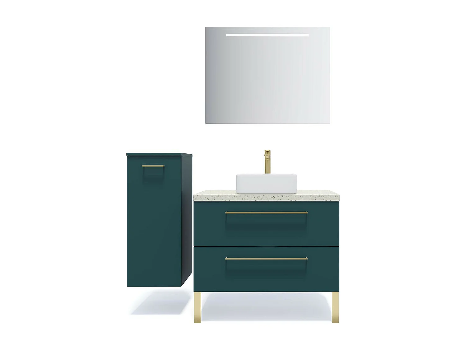 Meuble de salle de bain suspendu vasque à poser 90cm 2 tiroirs Bleu + miroir - Glasgow