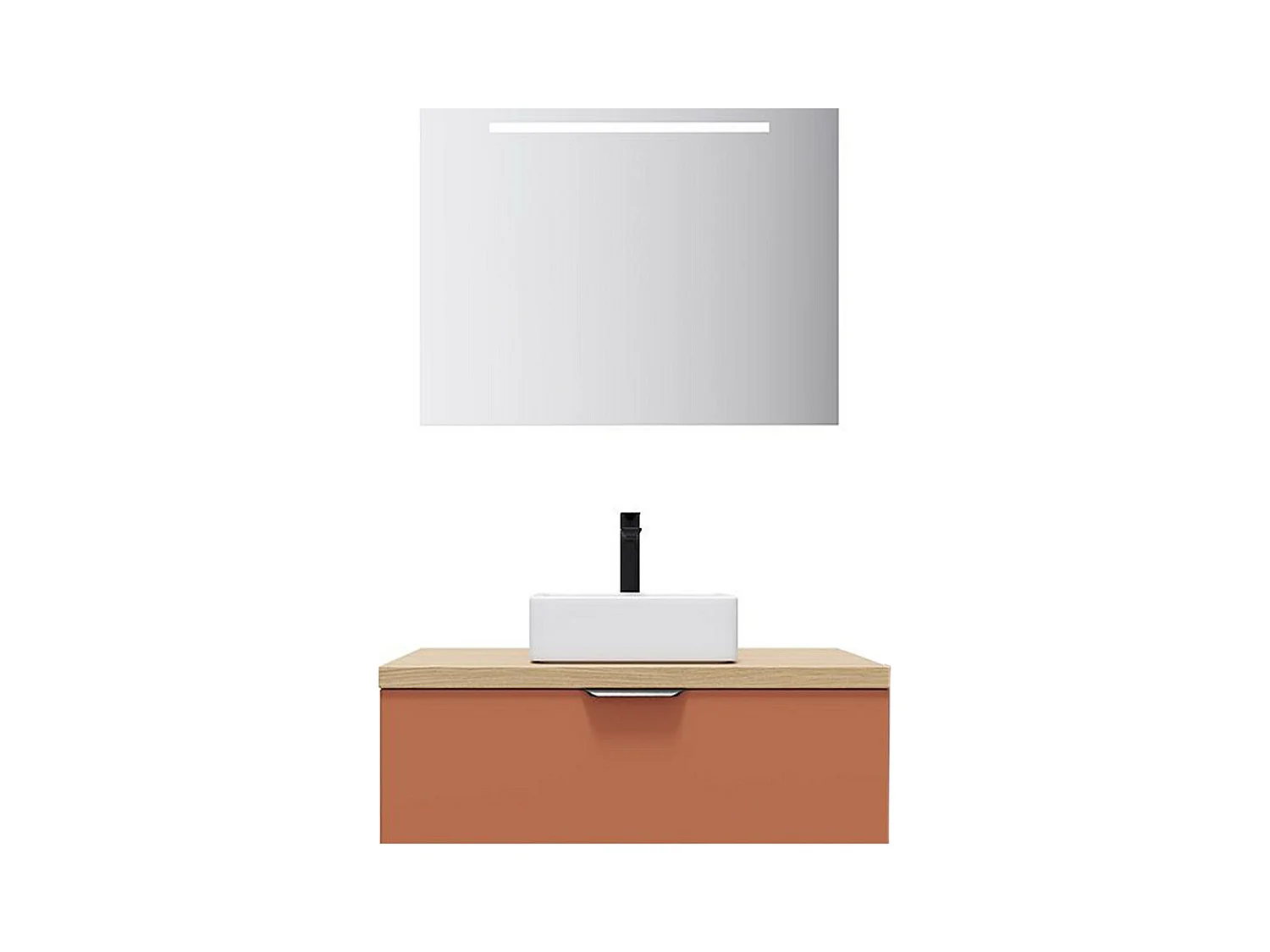 Meuble de salle de bain suspendu vasque à poser 90cm 1 tiroir Terracotta + miroir - Soho