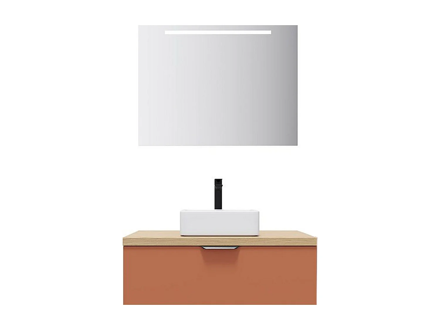 Meuble de salle de bain suspendu vasque à poser 90cm 1 tiroir Terracotta + miroir - Soho