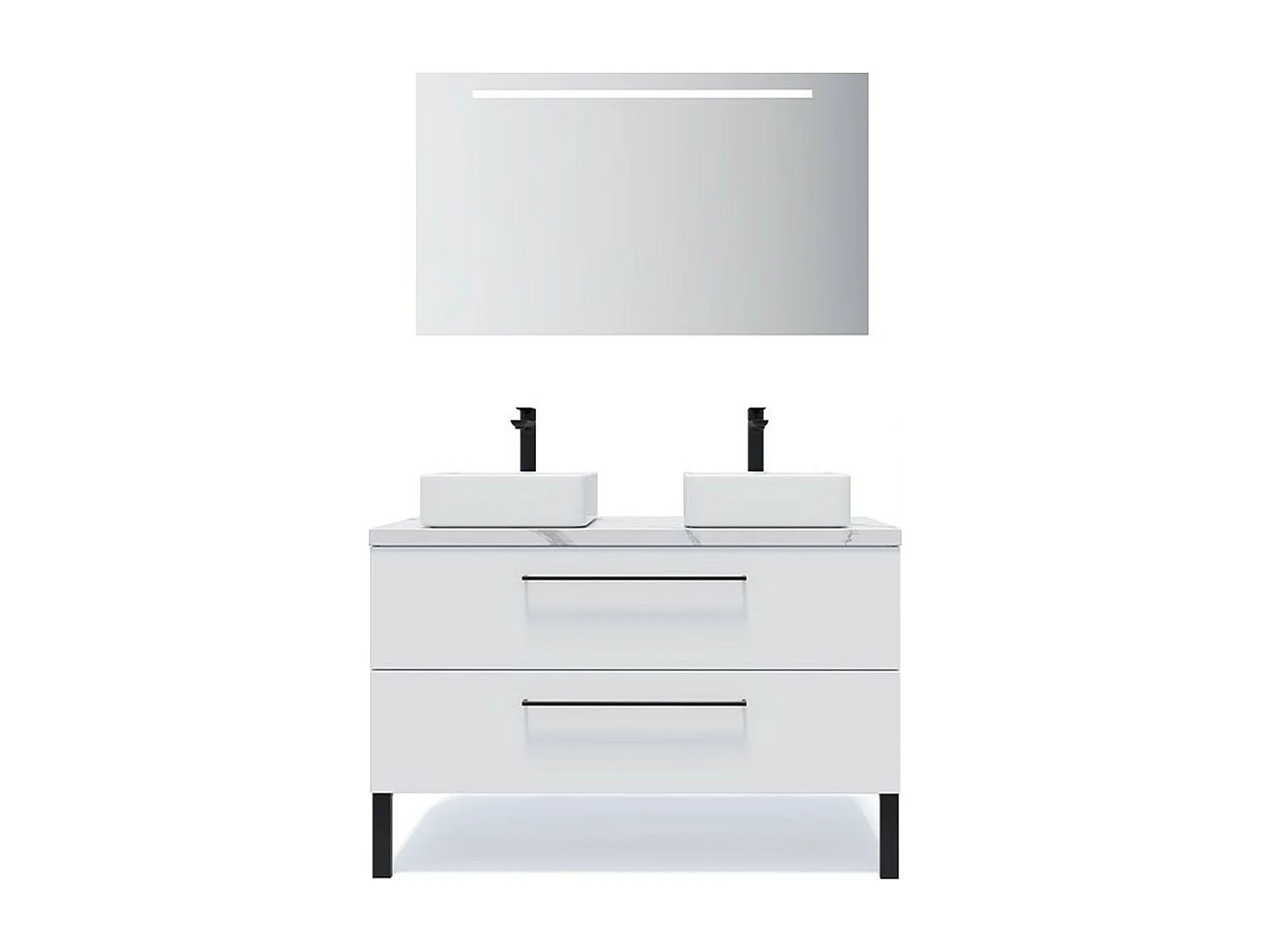 Meuble de salle de bain suspendu 2 vasques à poser 120cm 2 tiroirs Blanc + miroir - Glasgow