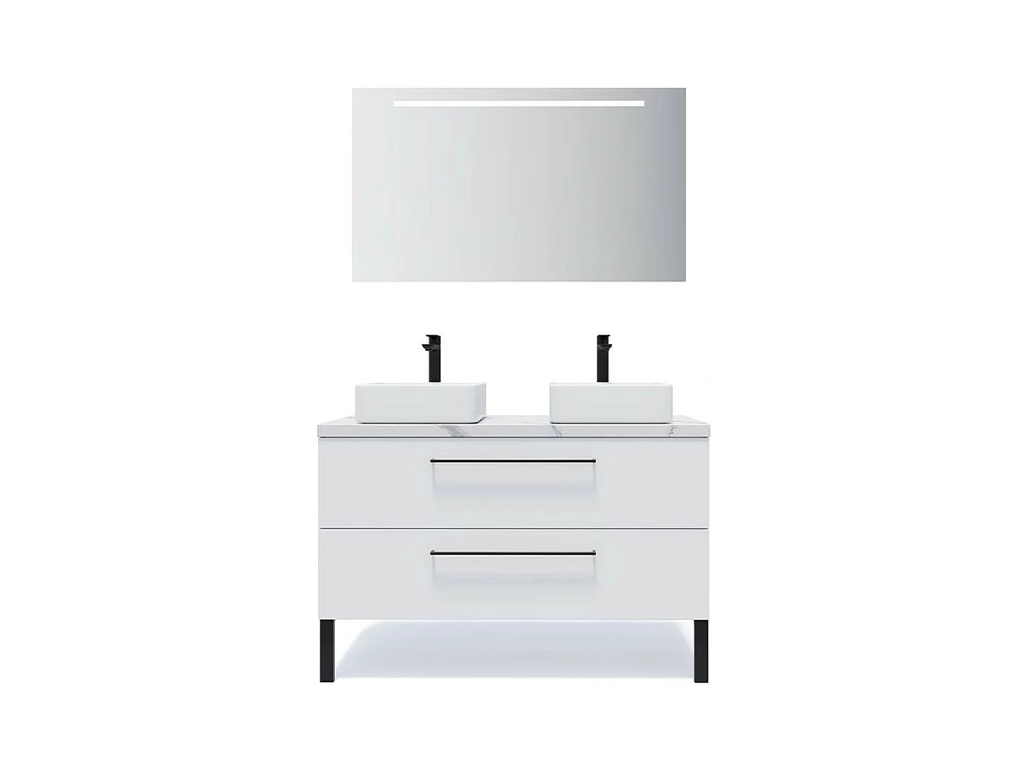 Meuble de salle de bain suspendu 2 vasques à poser 120cm 2 tiroirs Blanc + miroir - Glasgow