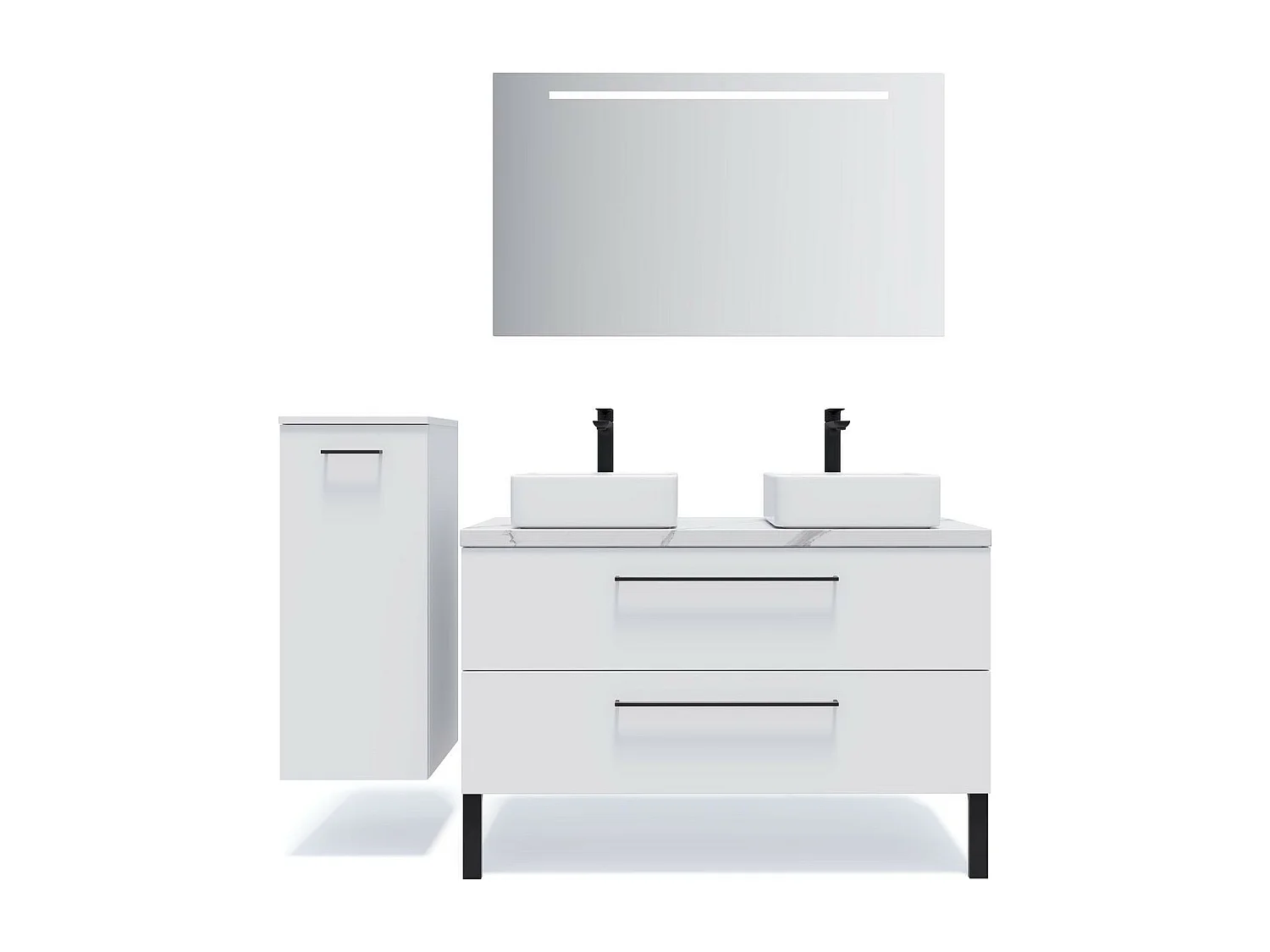 Meuble de salle de bain suspendu 2 vasques à poser 120cm 2 tiroirs Blanc + miroir - Glasgow