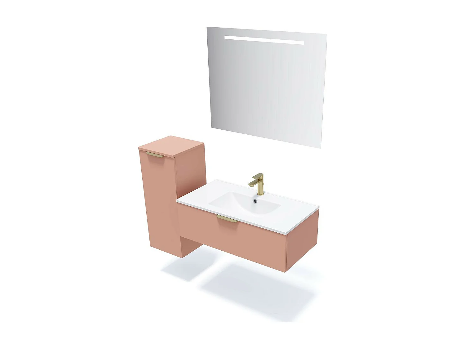 Meuble de salle de bain suspendu vasque intégrée 90cm 1 tiroir Abricot + miroir - Venice