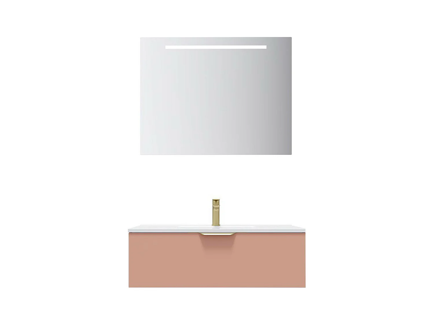 Meuble de salle de bain suspendu vasque intégrée 90cm 1 tiroir Abricot + miroir - Venice