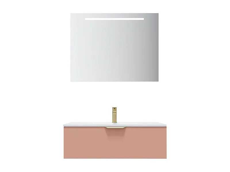 Meuble de salle de bain suspendu vasque intégrée 90cm 1 tiroir Abricot + miroir - Venice