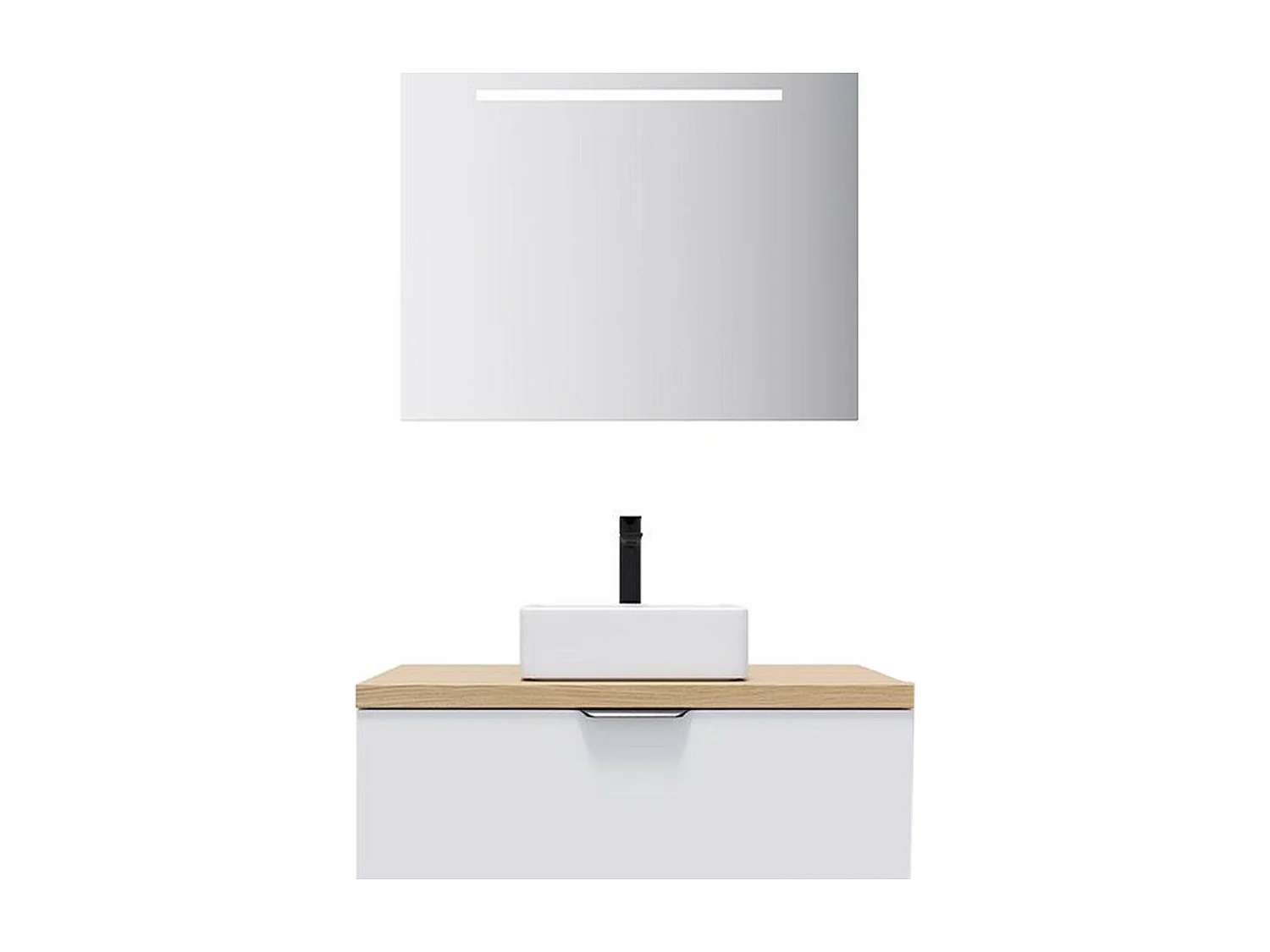 Meuble de salle de bain suspendu vasque à poser 90cm 1 tiroir Blanc + miroir - Soho