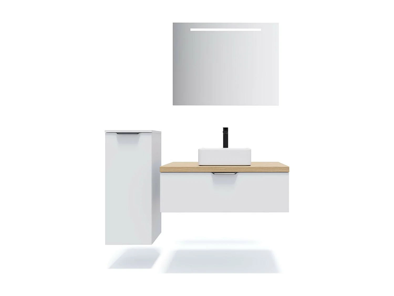 Meuble de salle de bain suspendu vasque à poser 90cm 1 tiroir Blanc + miroir - Soho