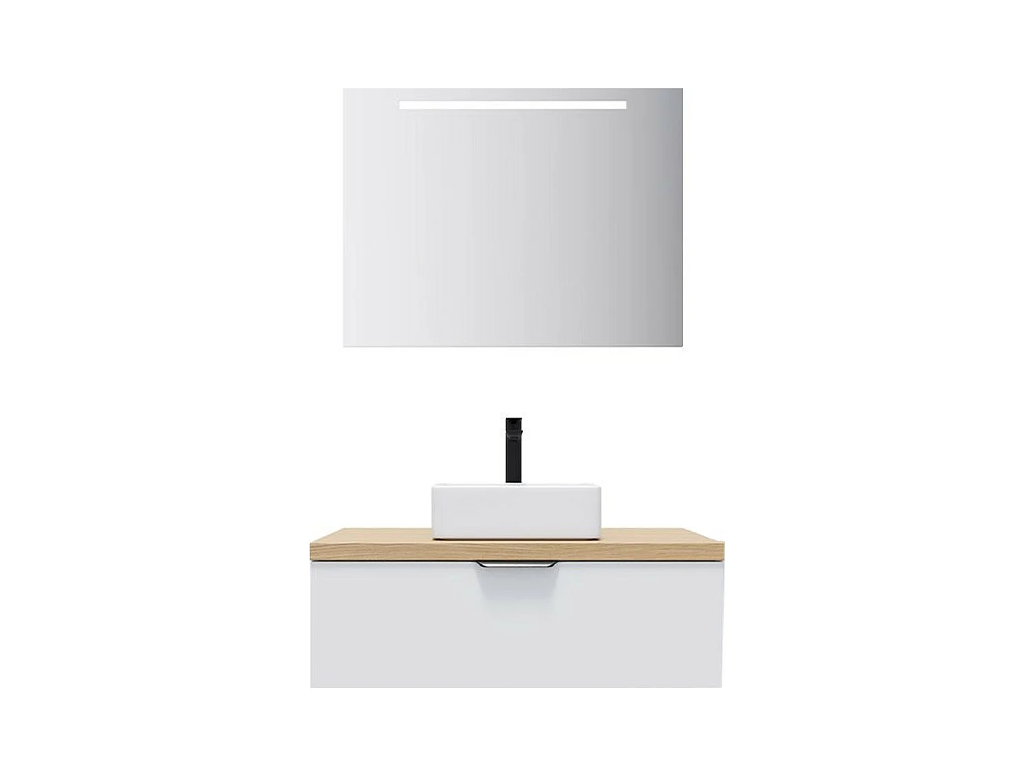 Meuble de salle de bain suspendu vasque à poser 90cm 1 tiroir Blanc + miroir - Soho