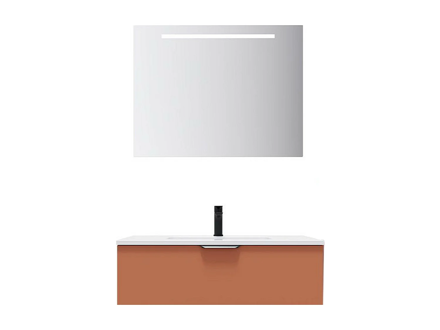 Meuble de salle de bain suspendu vasque intégrée 90cm 1 tiroir Terracotta + miroir - Soho