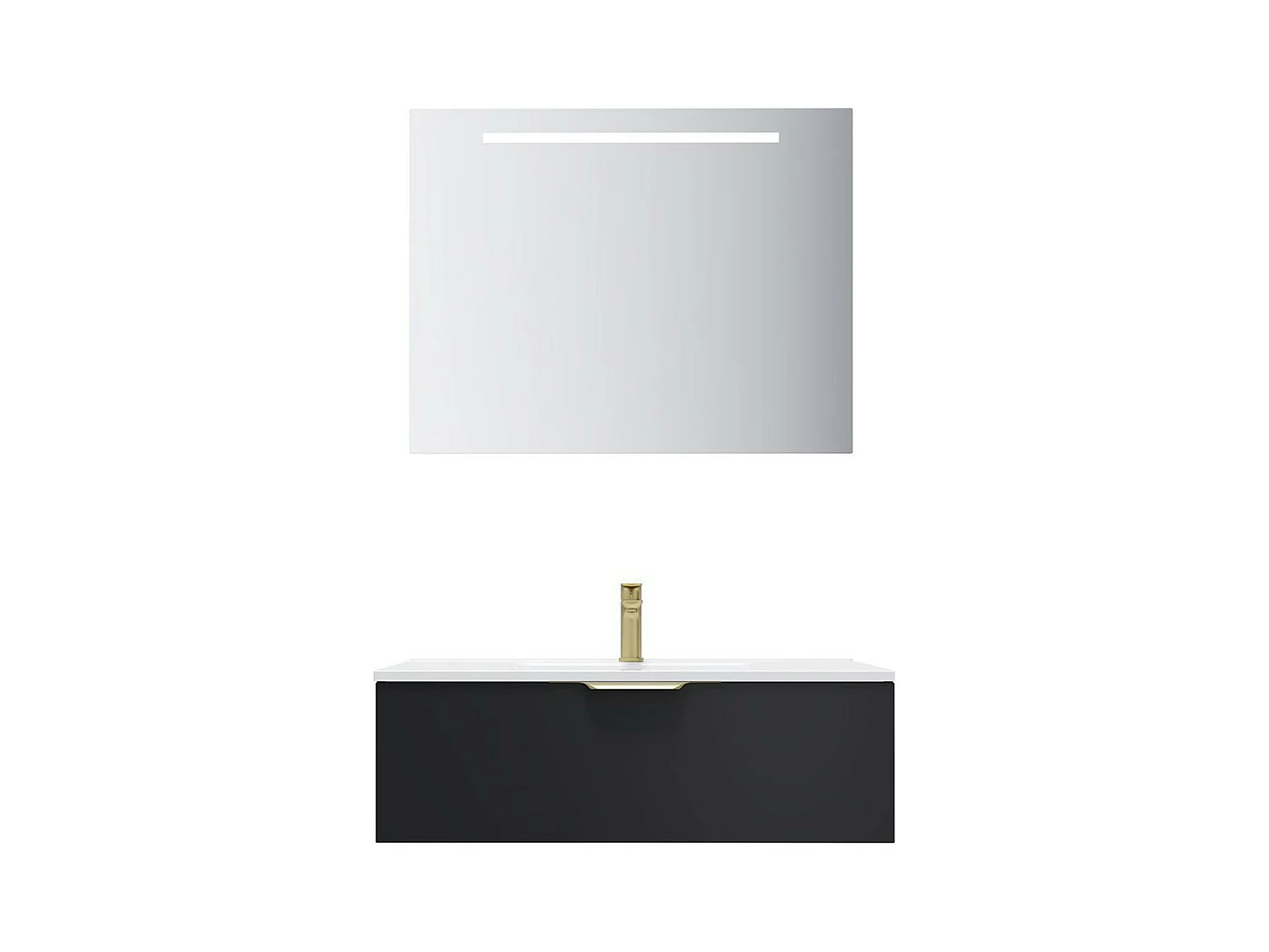 Meuble de salle de bain suspendu vasque intégrée 90cm 1 tiroir Noir + miroir - Venice