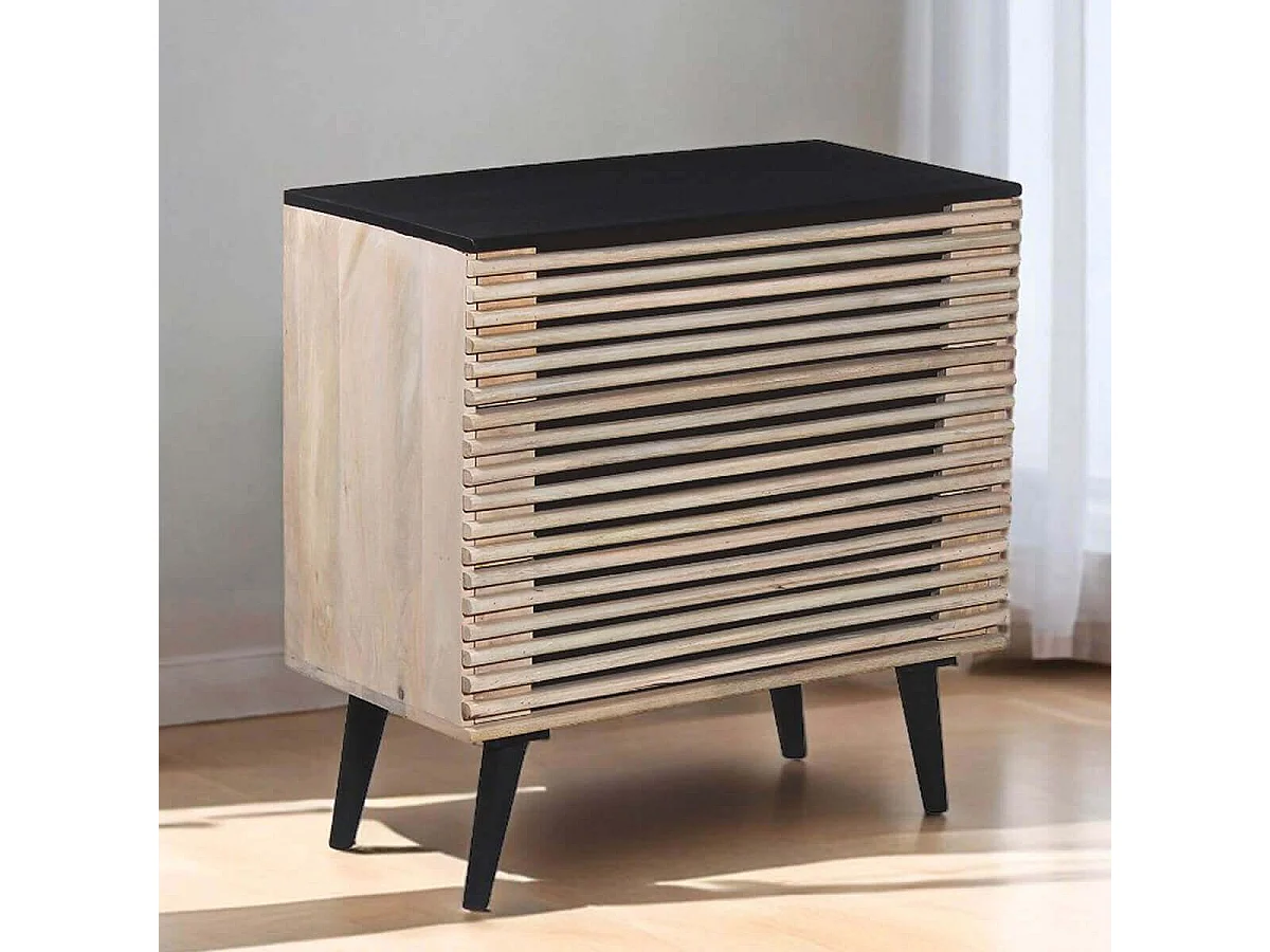 VENITIEN - Commode 3 Tiroirs en Manguier Massif et Noir Façades Ajourées