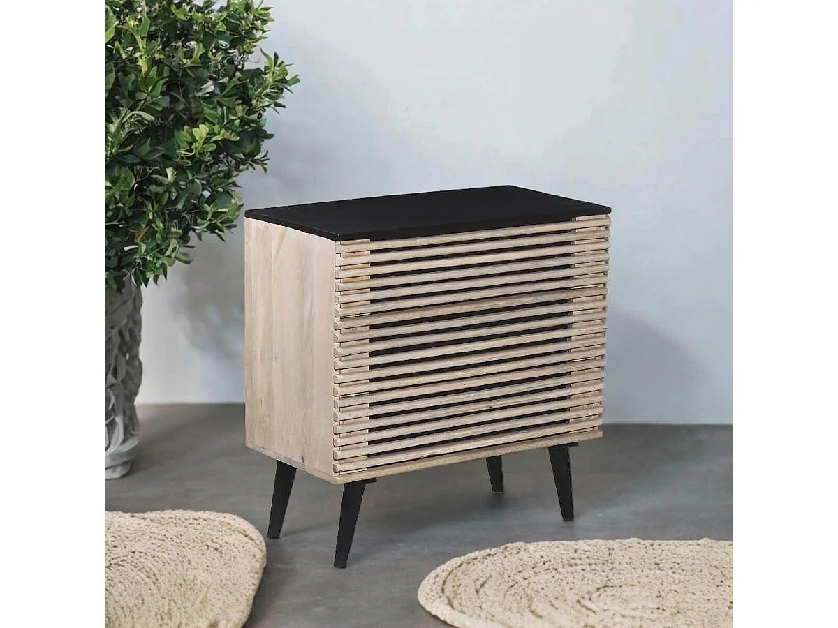 VENITIEN - Commode 3 Tiroirs en Manguier Massif et Noir Façades Ajourées