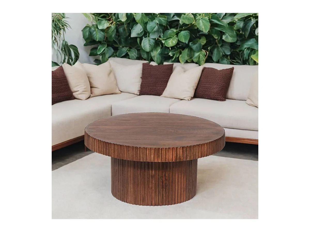 HUNTER - Table Basse en Manguier Massif Vernis Teinté Noyer