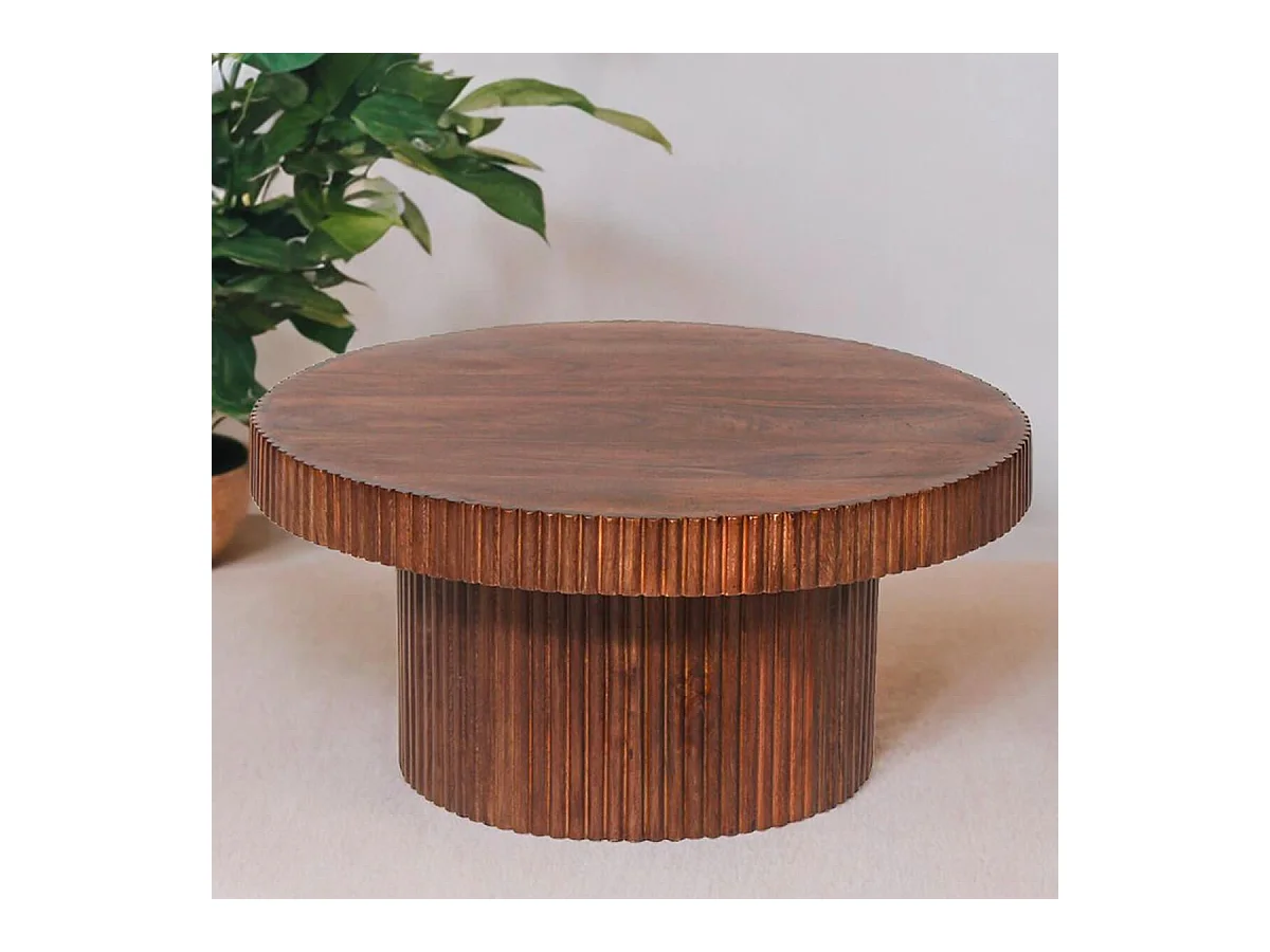 HUNTER - Table Basse en Manguier Massif Vernis Teinté Noyer