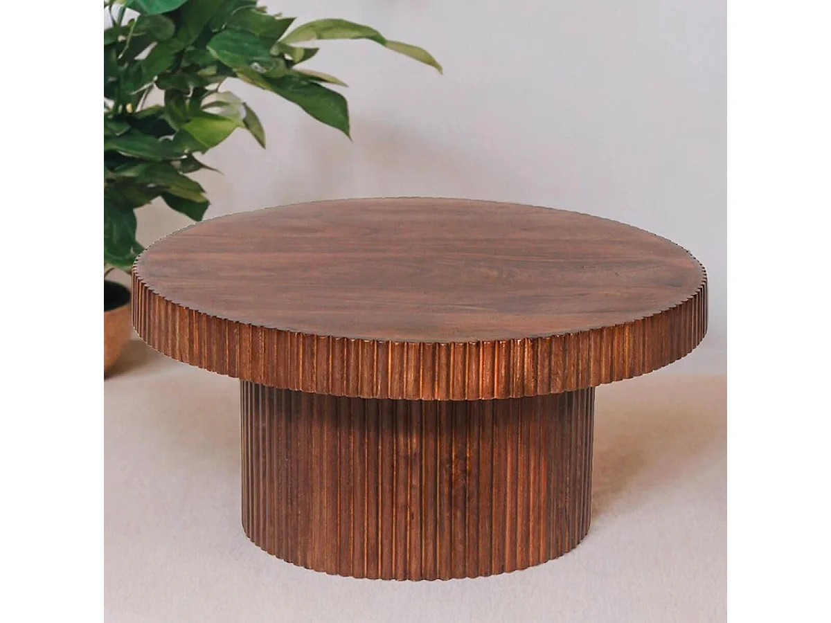 HUNTER - Table Basse en Manguier Massif Vernis Teinté Noyer