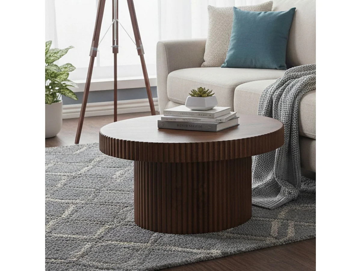 HUNTER - Table Basse en Manguier Massif Vernis Teinté Noyer