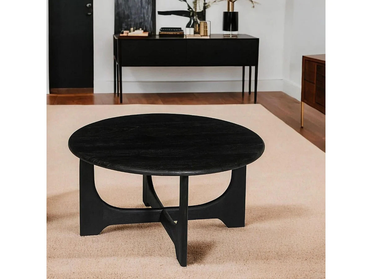 BECKETT - Table Basse en Acacia Massif Vernis teinté Noir